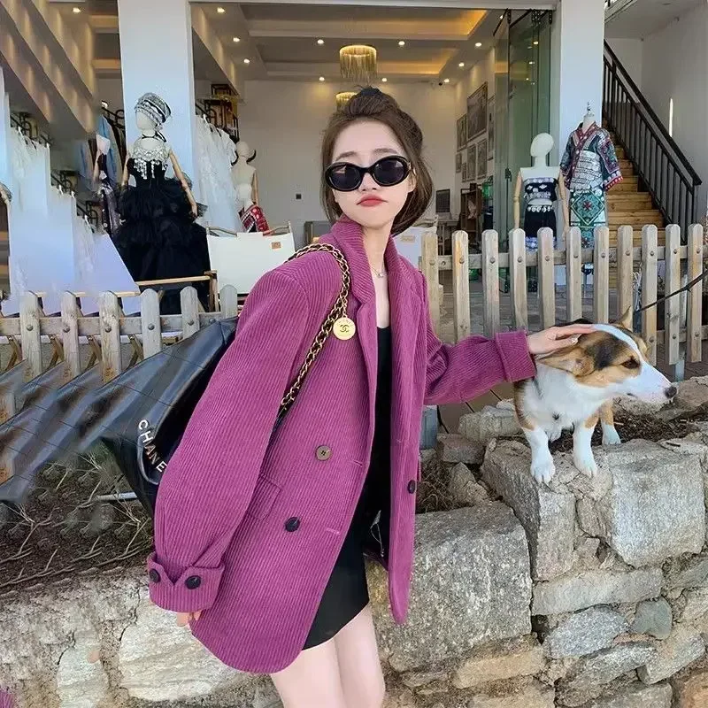 

Skinny Korean Style Female Coats and Jackets Slim Outerwear Deals Simple Cheap Stylish Bring Trend 2025 Women's Corduroy Blazers