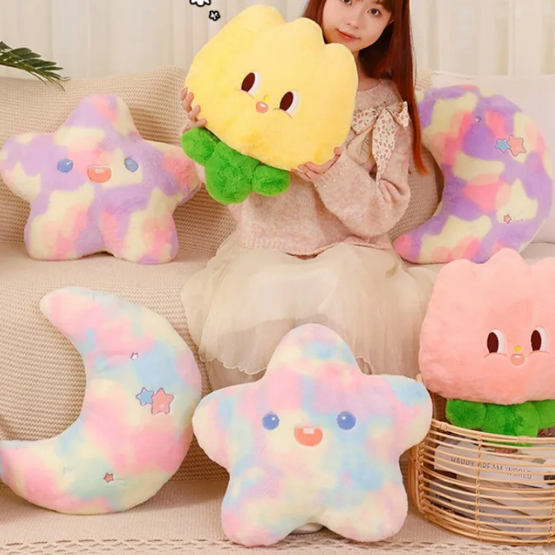 Tulips Pentagram Moon Rainbow Soft Plush Filled Throw Pillow Kawaii Plush Toys Gifts For Girls