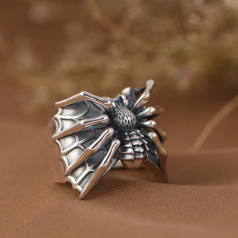 Simplicity Vintage Gothic Spider Ring S925 Sterling Silver Ring for teens punk Hip hop Handmade Trendy fashion Jewelry Gift