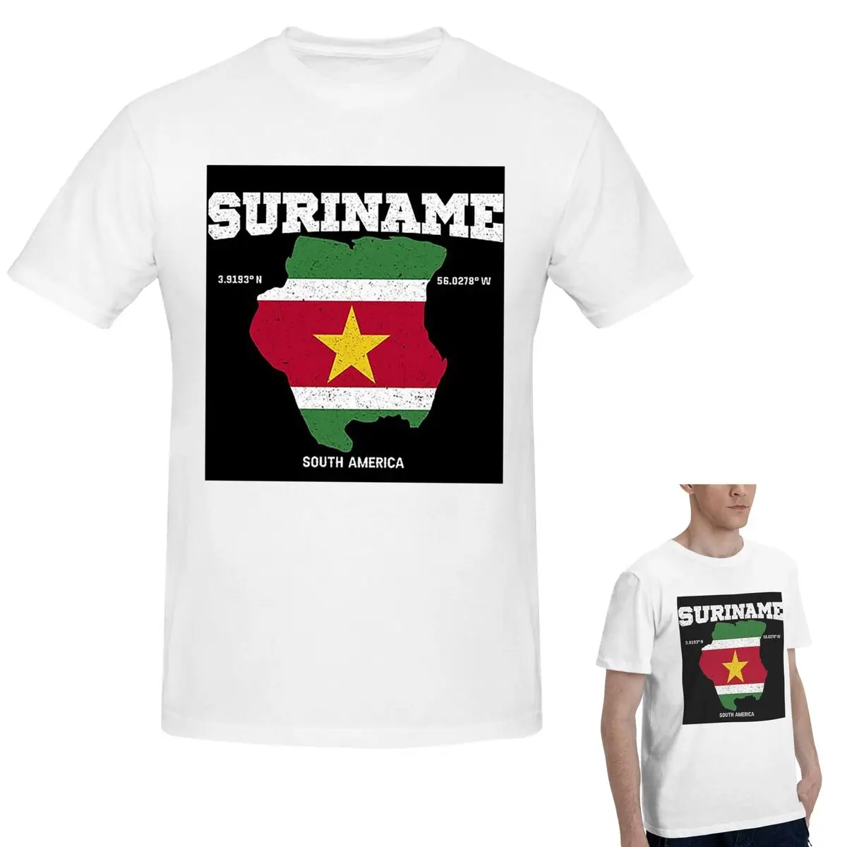 

100% Cotton Surinamese Flag And Map T-Shirt Men's Classic Oversized T Shirt Men Round Neck Summer Shirts Tops S-6XL