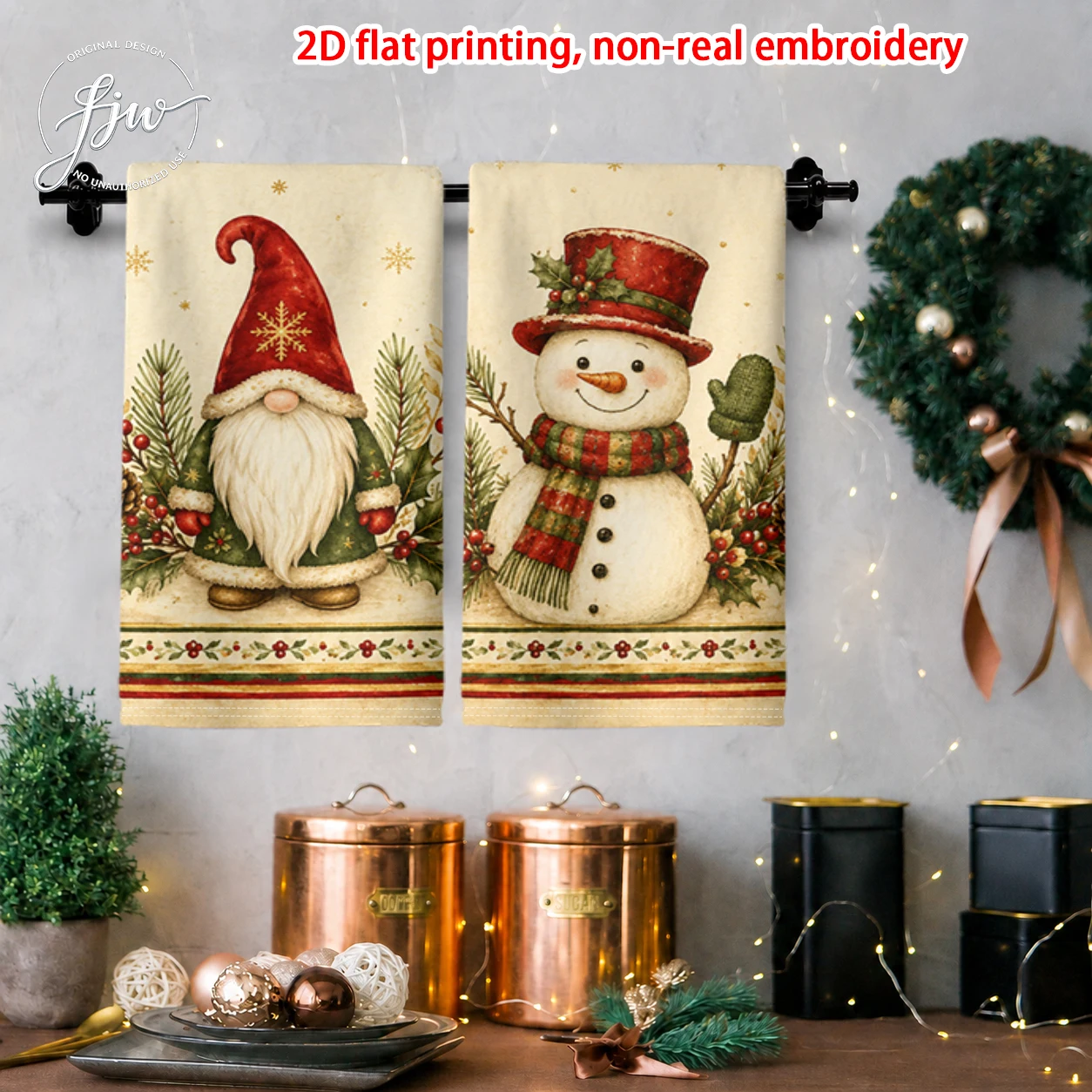 2pcs Christmas Gnome Snowman Reindeer Kitchen Towels Set of 2 Vintage Holiday Decorative Dish Towels for Xmas Home Decor