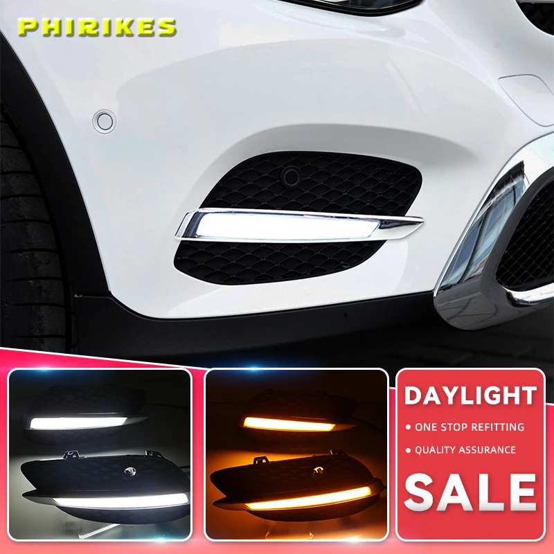 

2pcs For Mercedes Benz GLC X205 2015 2016 LED DRL Daytime Running Lights Daylight yellow turn Signal lamp light