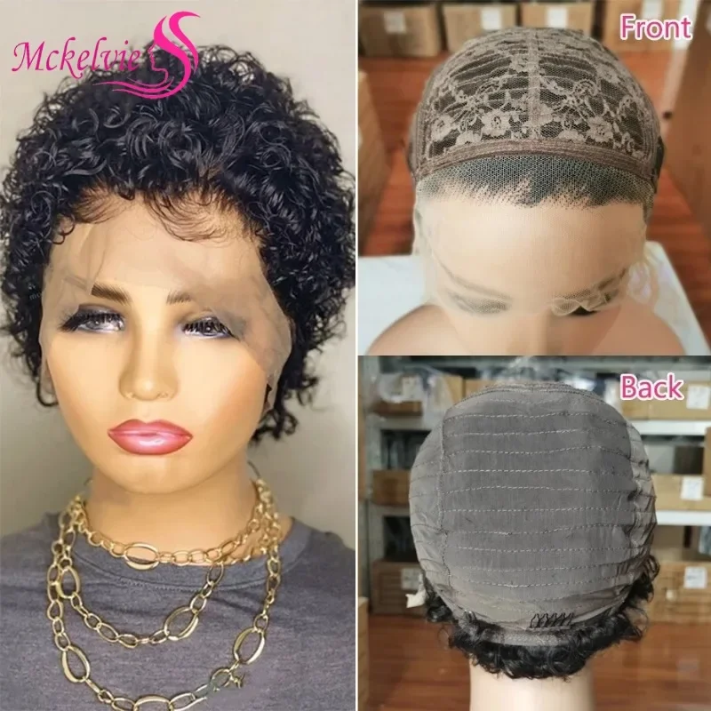 

Pixie Cut 13x1 Lace Jerry Short Curly Wig 100% Human Hair Transparent Lace Wig For Black Women High Quality Soft and Silky