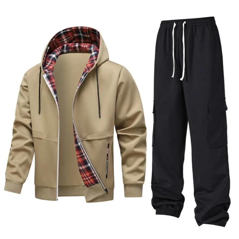 Men's Zip Up Hoodie Jacket Set, Spring Autumn Fleece Lined Sweatshirt & Pants Sets Men, Casual Man Sports Tracksuit For Man