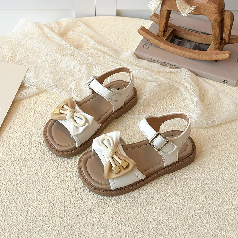 

2026 Fashion Children's Sandals Bowtie Sweet Soft Summer New Children Sandals Princess Non-slip Open-toe Causal Kids Shoes
