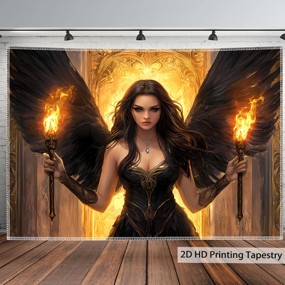 Epic Fantasy Demon Angel Wings Tapestry Mural Luxury Home Decor Art Print Room Decoration Gothic Mystical Poster Canvas Hanging