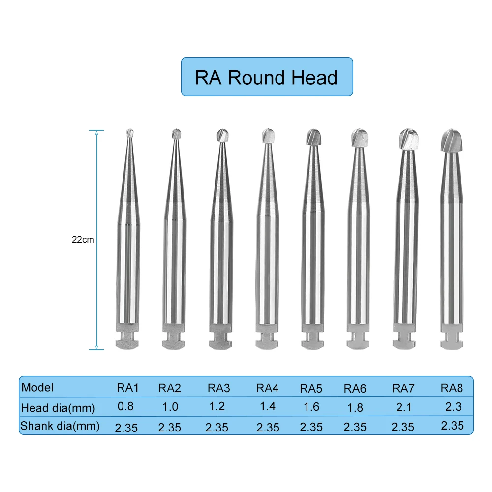 5pcs/pack Dental Tungsten Carbide Burs  RA Low Speed Round RA1 RA2 RA3 Series Dental Lab Clinic Shank Dia2.35mm Length 22.5mm