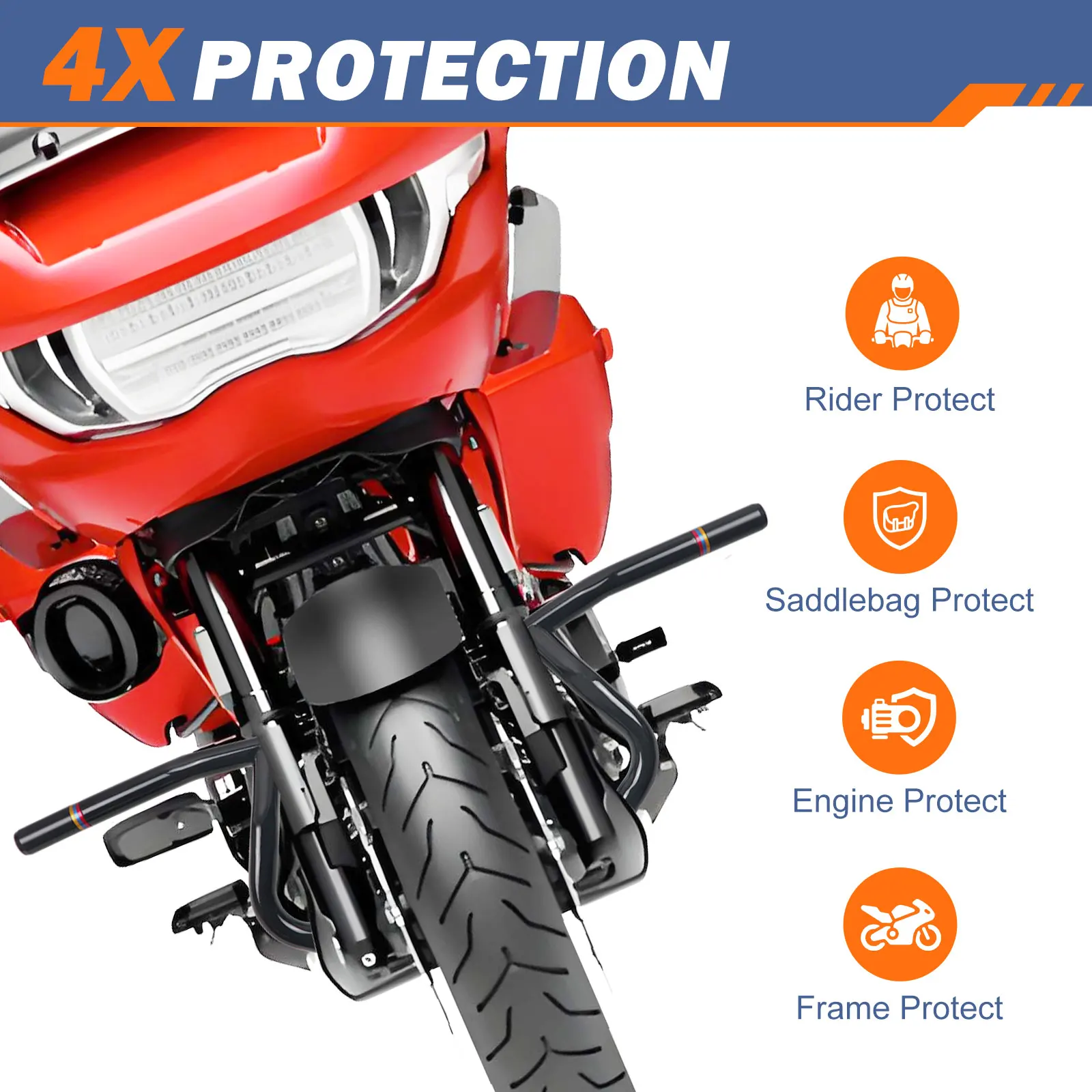 YazenMop Flat-Out Crash Bar & Engine Guard for Harley Touring 2014-2025 Street Glide, Road Glide, Road King, Electra Glide