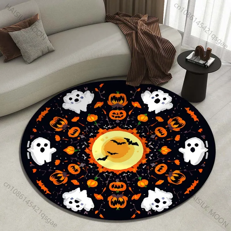 Halloween pumpkins and ghosts circular art Printed round carpet living room sofa table carpet large pet mat soft round carpet
