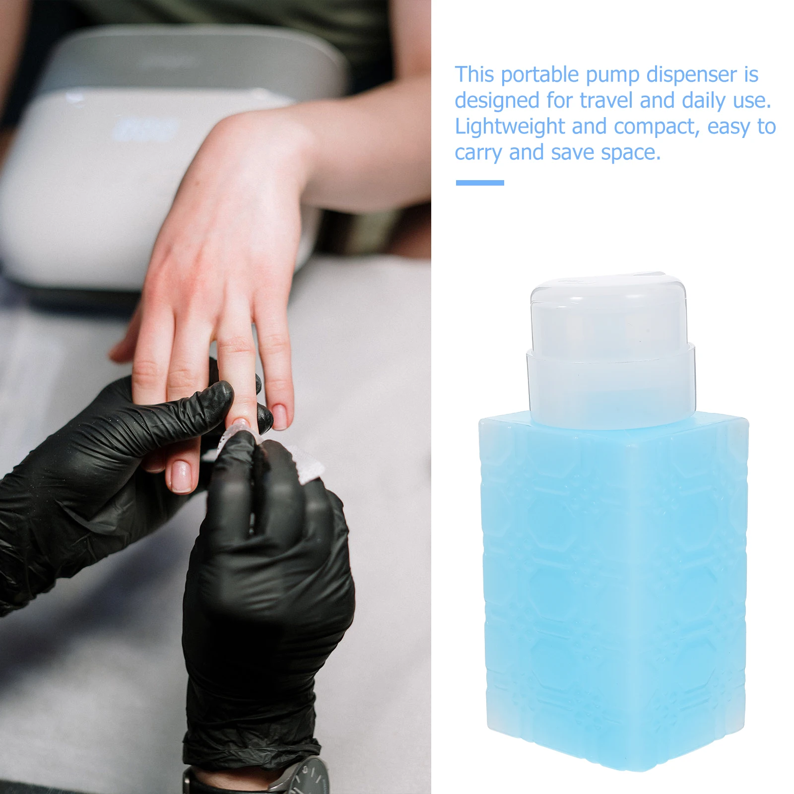 

Nail Polish Remover Dispenser 250ml Blue Square Pump Bottle Leak Proof Lockable Design Travel Daily Use Portable Reusable