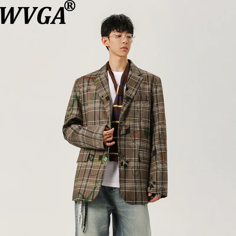 

Мужской пиджак WVGA с граффити-принтом, модный, высококачественный, с длинным рукавом, повседневный, с отложным воротником, W20698