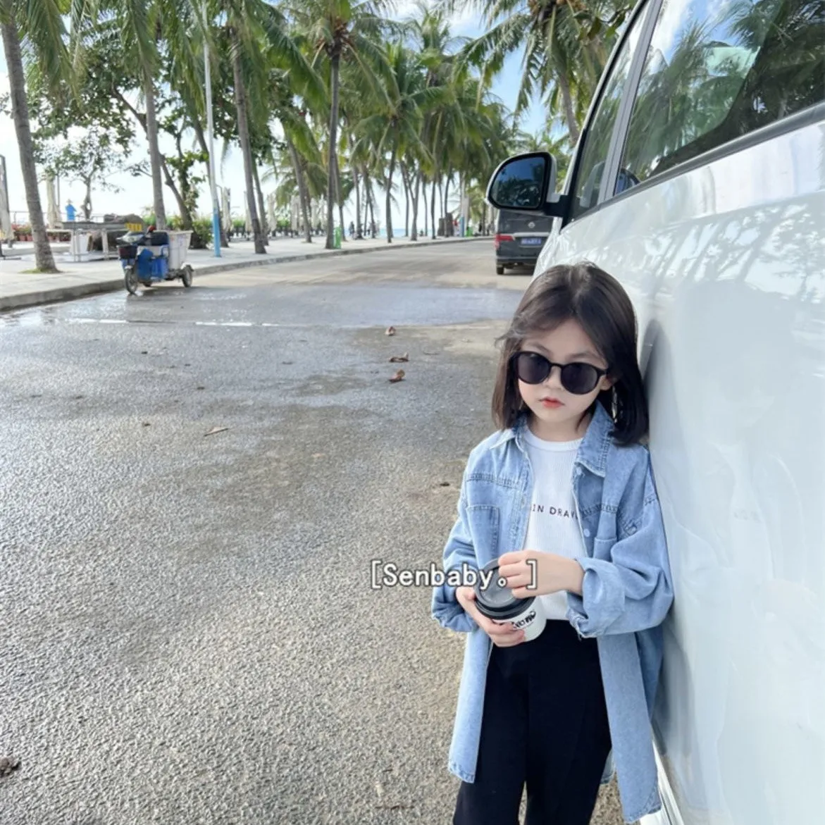 Girls' Korean Style Mid-Length Denim Shirt Jacket Spring Autumn New Children's Clothing