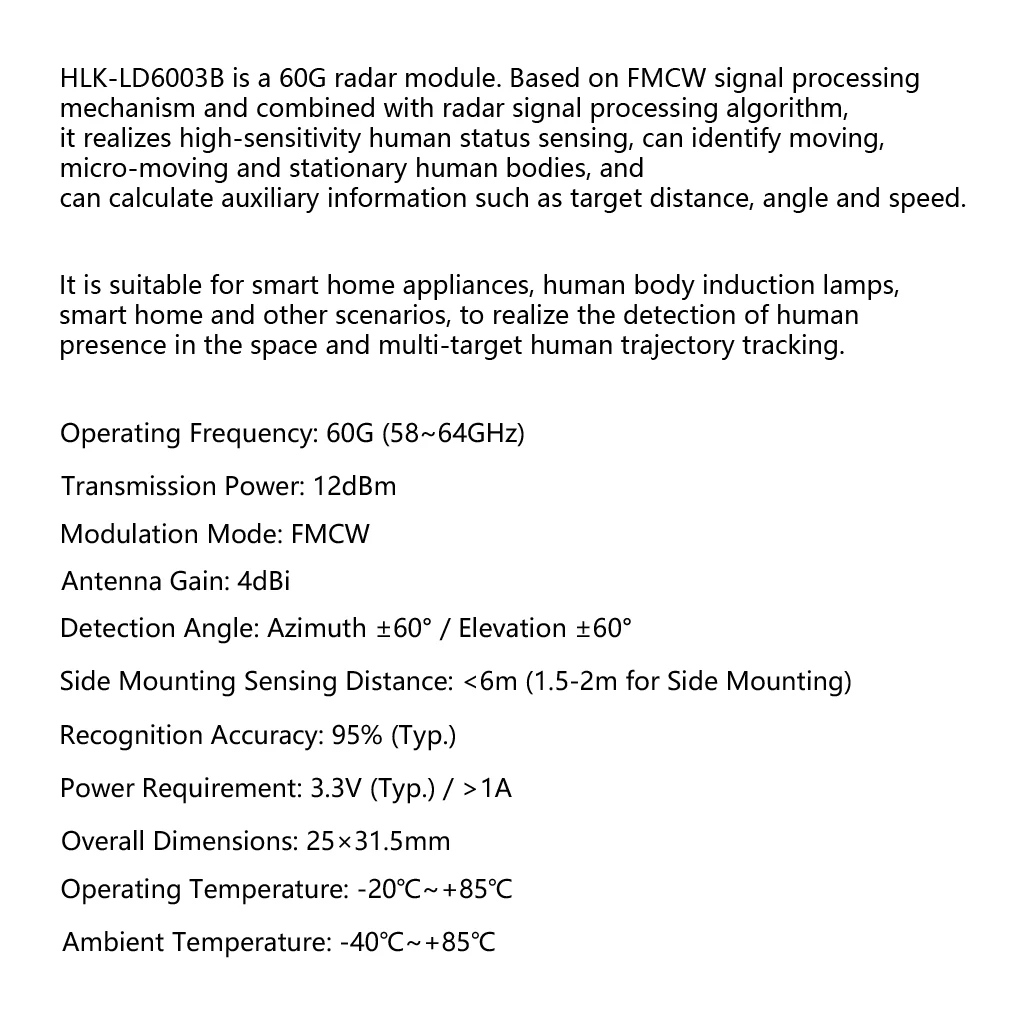 HLK-LD6003B 60GHz Sturzpräventions-Radarmodul, Statische Menschenerkennung, TTL UART, für Bürounterhaltung & Sicherheit – Detail 2