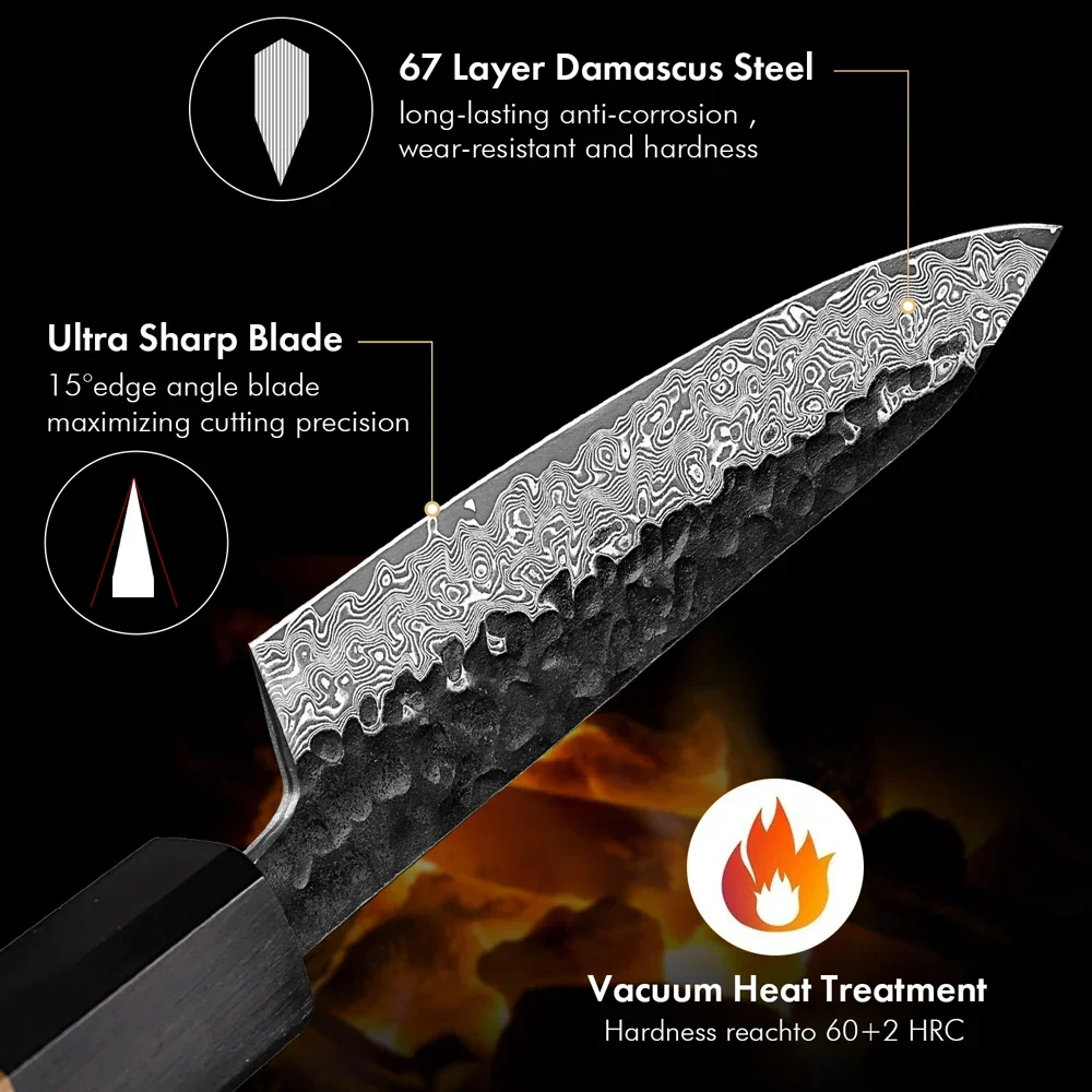 TURWHO 5-inch Hand Forged Kitchen Utility Knife Damascus Steel Chef Knives Sharp Vegetable Fruit Paring Japanese Cooking Tools