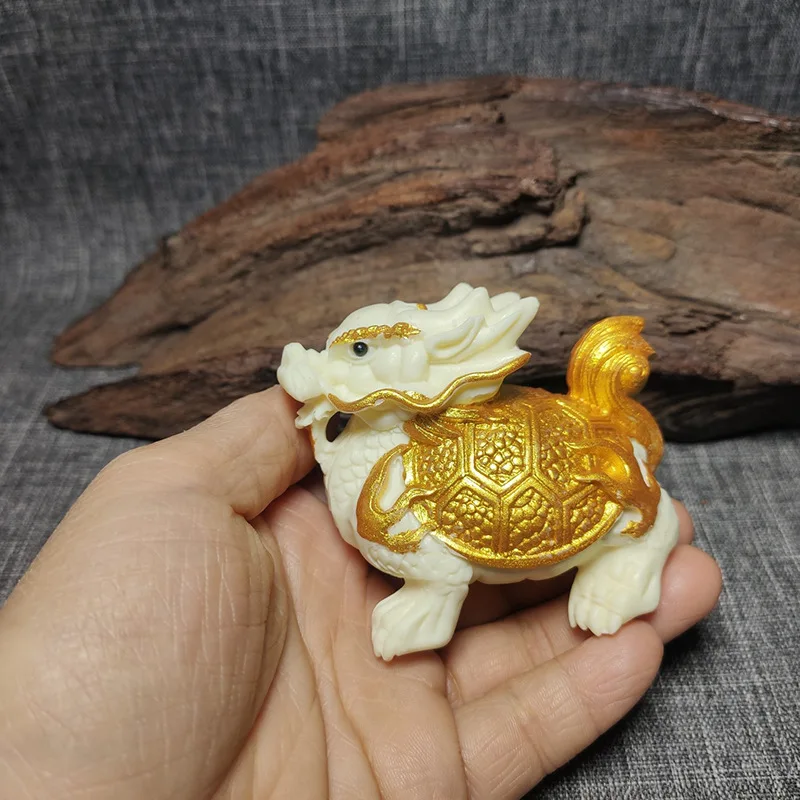 Ivory Nut Carved Gold-Plated Domineering Dragon Turtle Office Living Room Decoration Gift Box Factory Wholesale