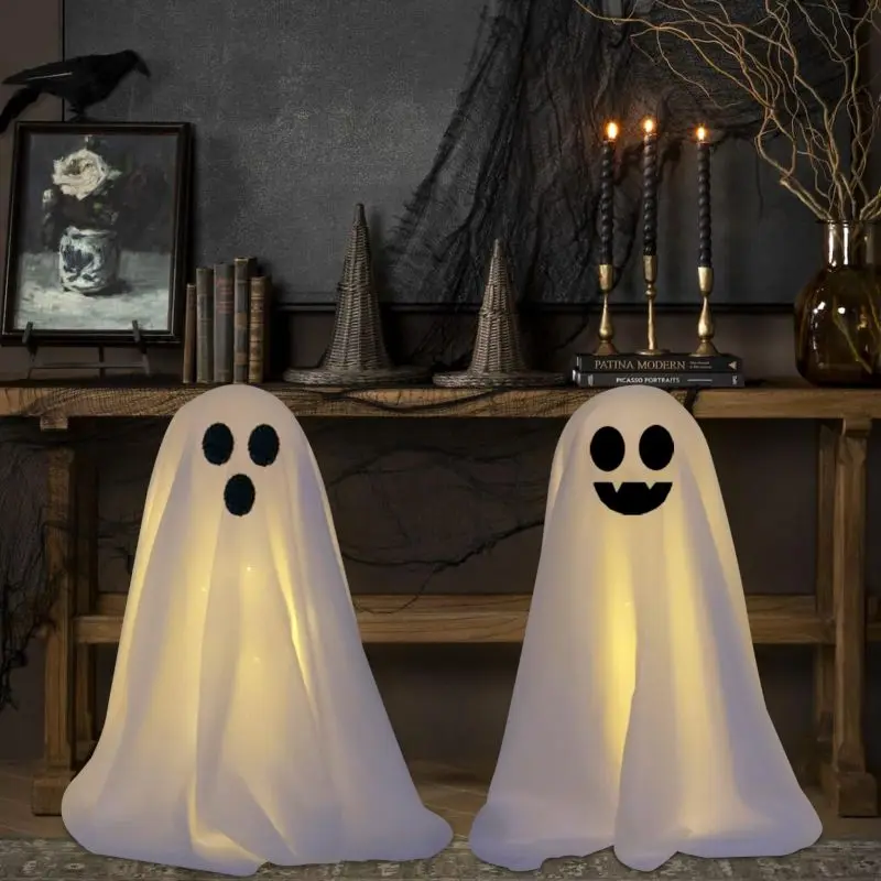 1set Halloween Decor Spooky Ghost Halloween Decor With String Lights Battery Operated Easy To Diy Ghost Halloween Decor Indoor