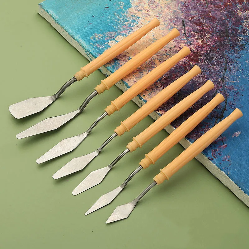 7pcs/Set Oil Painting Scraper Palette Knife Watercolors Fine Acrylic Gouache Paint Spatula Pick Color Mixing Tools Art Supplies