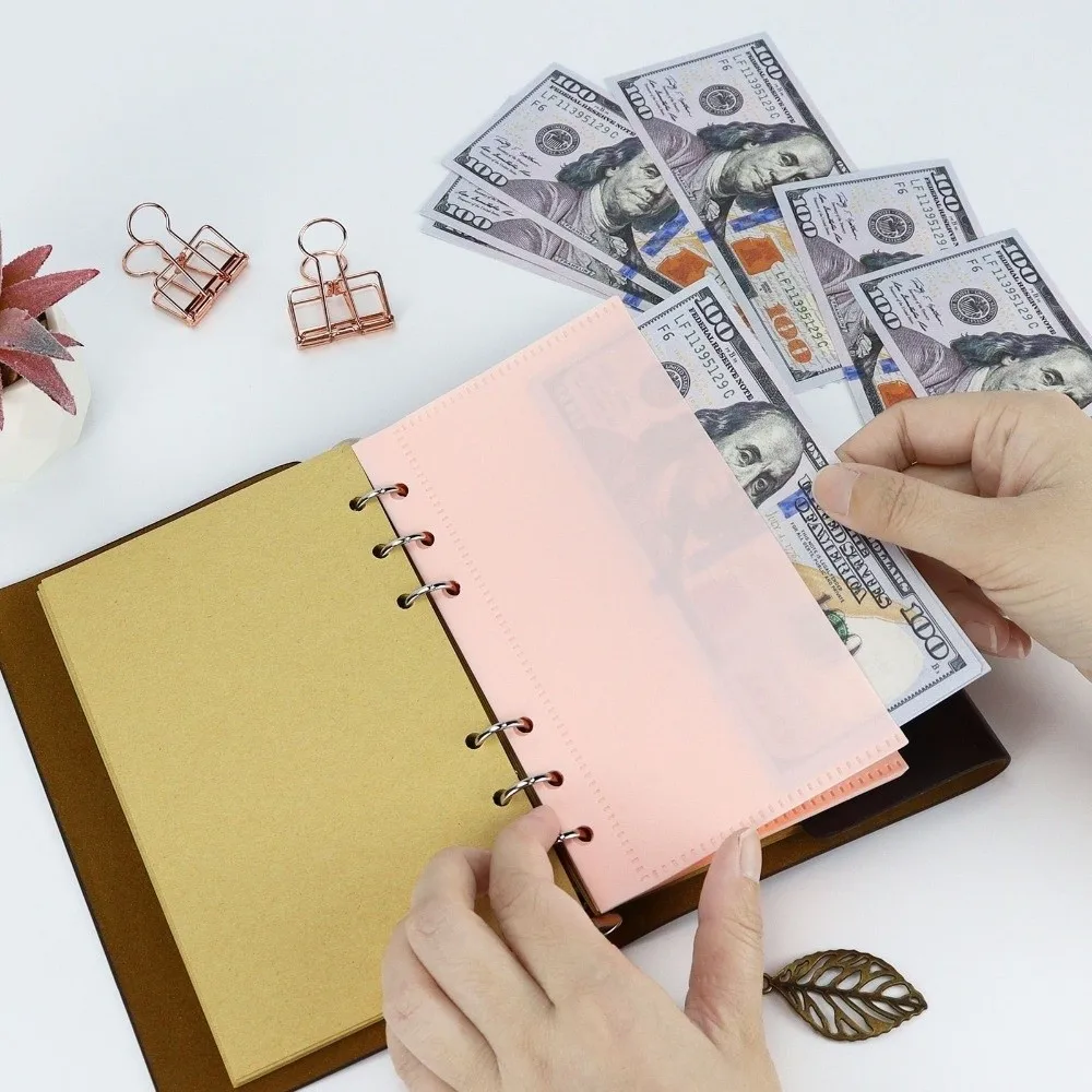 5pcs Durable PP 6 Hole Budget Binder Pockets A6/A7 Waterproof Loose Leaf Refill Sleeves Transparent Binder Insert Pouch Students