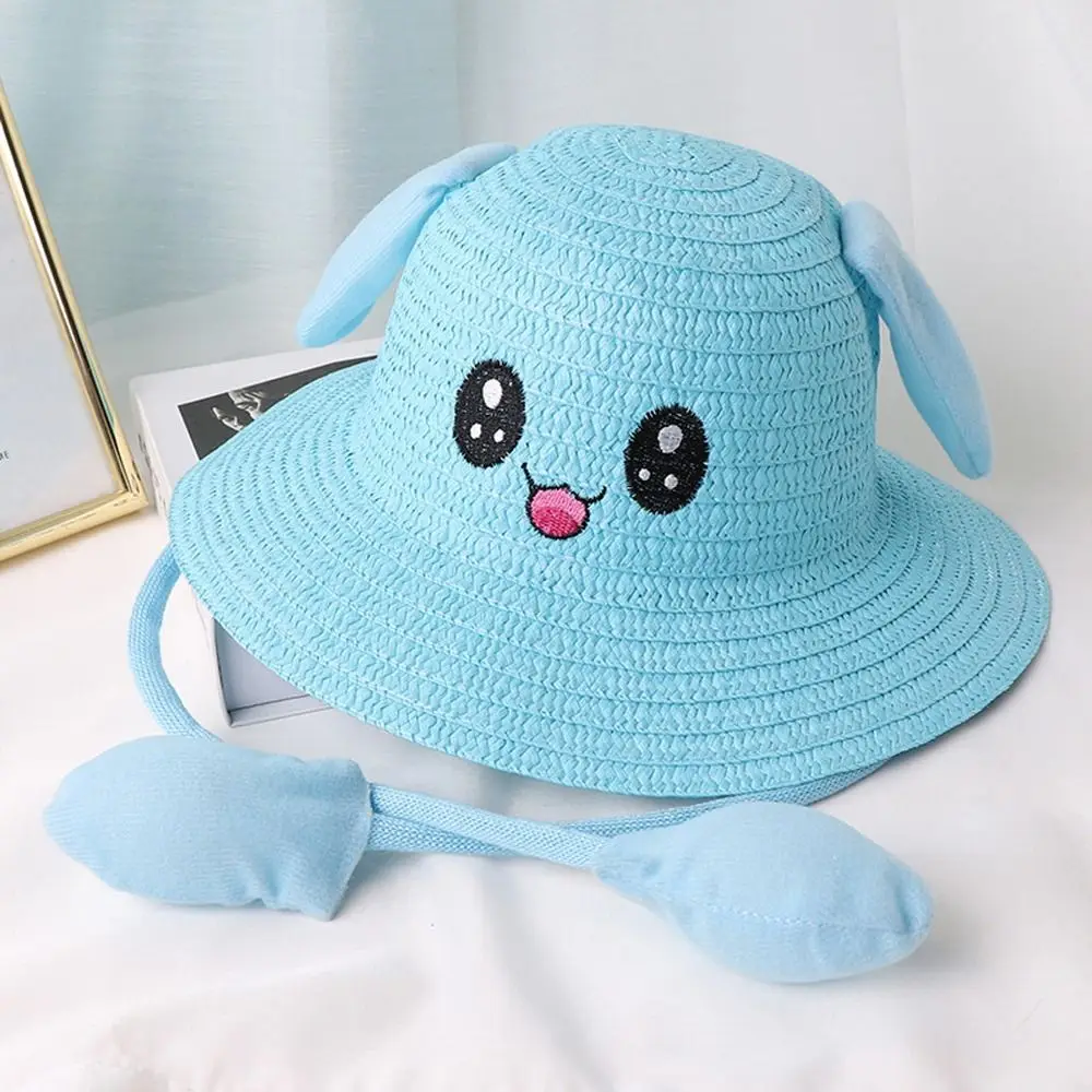 Summer Fisherman\'s Hat Beach Cap Rabbit Moving Ears Travel Bucket Cap Children Straw Hat Korean Style Girl Cap Sun Visor Hat