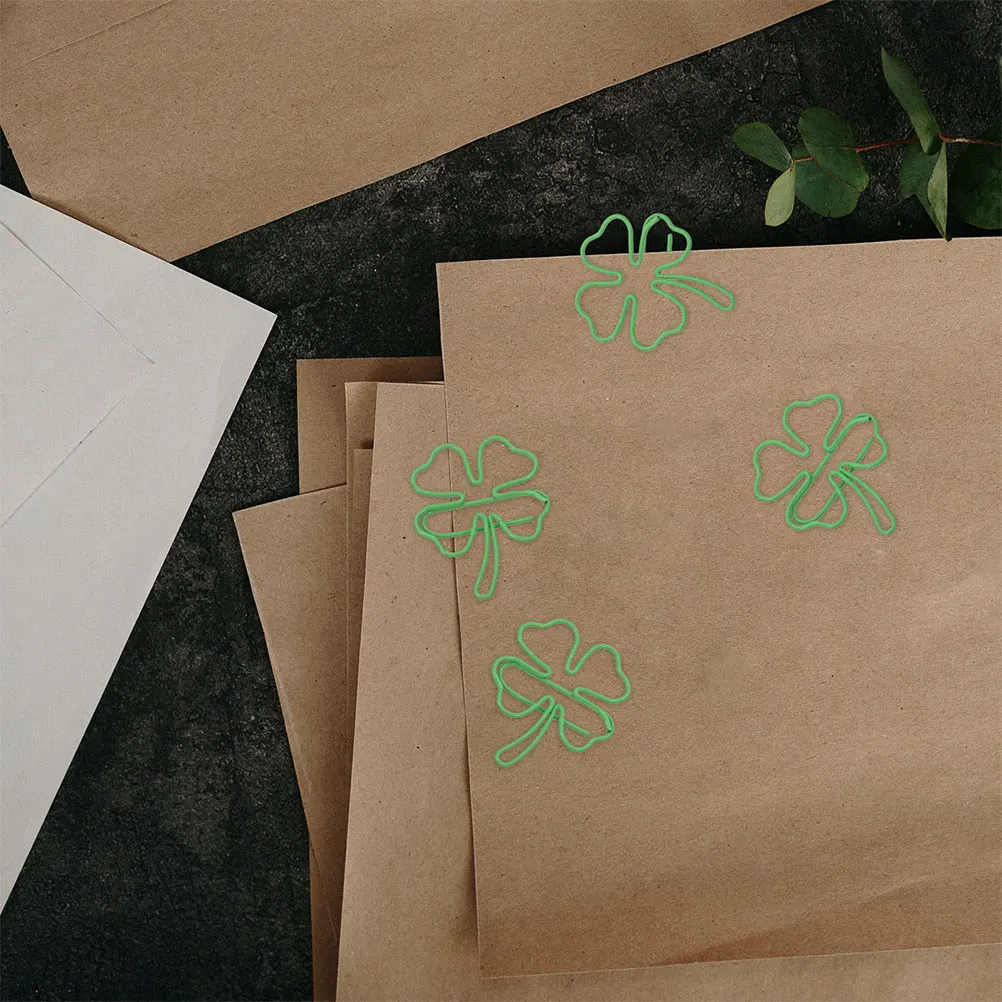 

30pcs Four Leaf Clover Paper Clips Cute Shamrock Shaped Office Supplies Metal Novelty Bookmarks Accessories