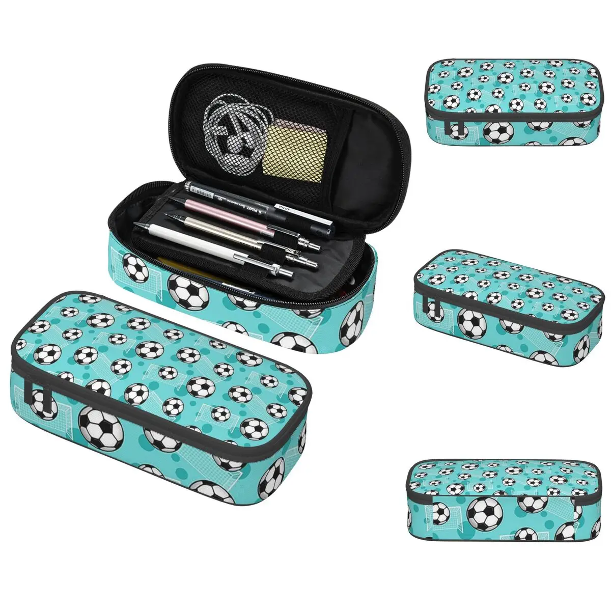 Soccer Ball And Goal Teal Pattern - Teal Soccer Pencil Cases Large Storage Pen Bags Pen Box Pencil Pouch For Boys Girls Students