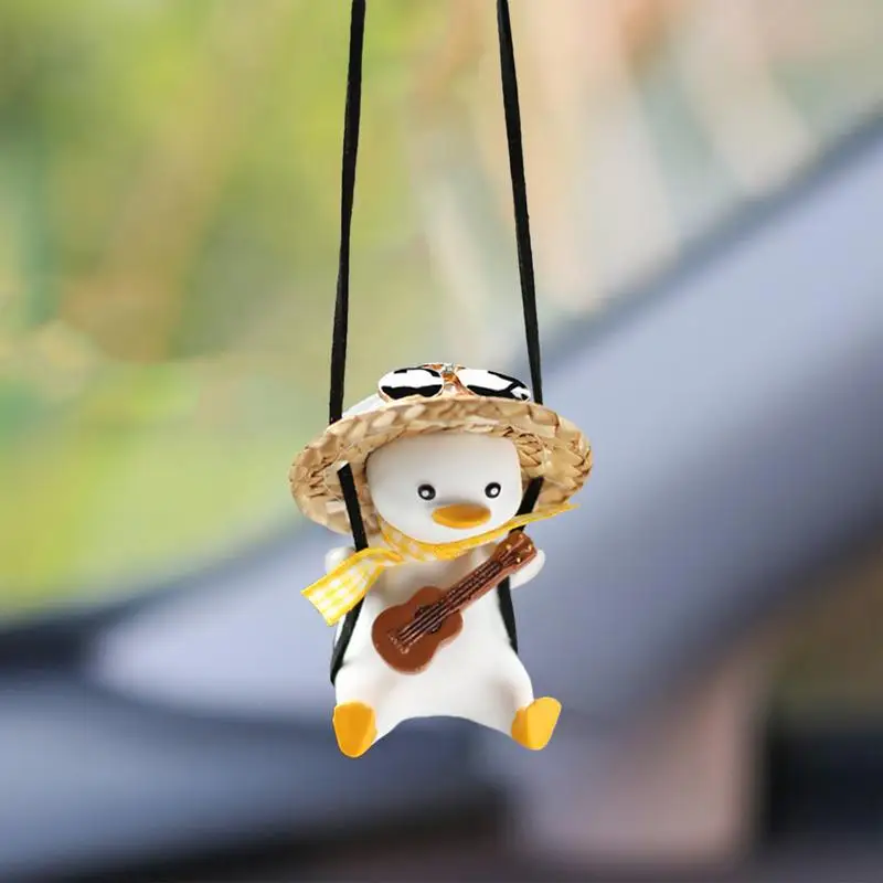 Swinging Duck Ornament Cute Duck With Guitar Swing Ornament Swinging Duck Auto Decoration For Rearview Mirror Backpack Funny Car