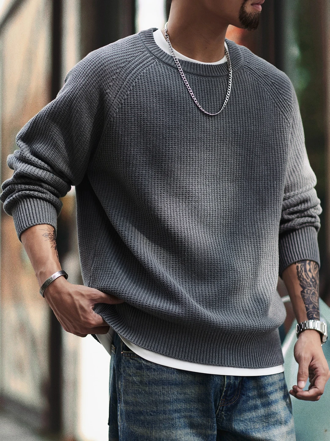 

Мужской зимний свитер большого размера в американском ретро-стиле с круглым вырезом, теплый базовый слой для повседневной носки