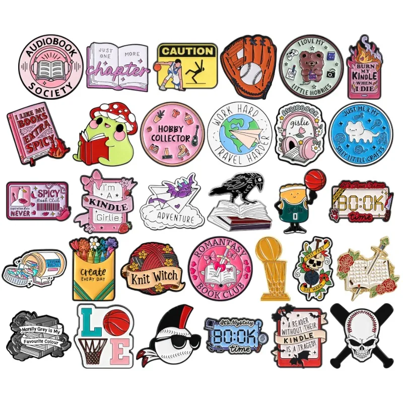 Hobby Collection Emaille-Anstecknadeln, gestrickte Broschen mit Frosch-Motiv, Buchwurm-Motiv, Reversabzeichen, Basketball, Baseball, Reiseschmuck, Geschenk für Freunde