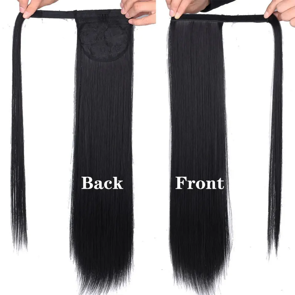 Extensión de cola de caballo larga lisa sintética de 24 pulgadas, pieza de cabello que envuelve la cola, extensiones y postizos 3