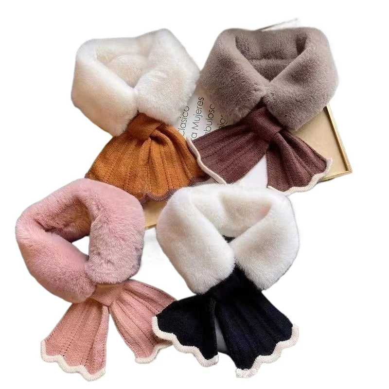 

Autumn and winter thickened fish tail crossed fur collar imitation Rex rabbit hair warm knitted plush neck cover