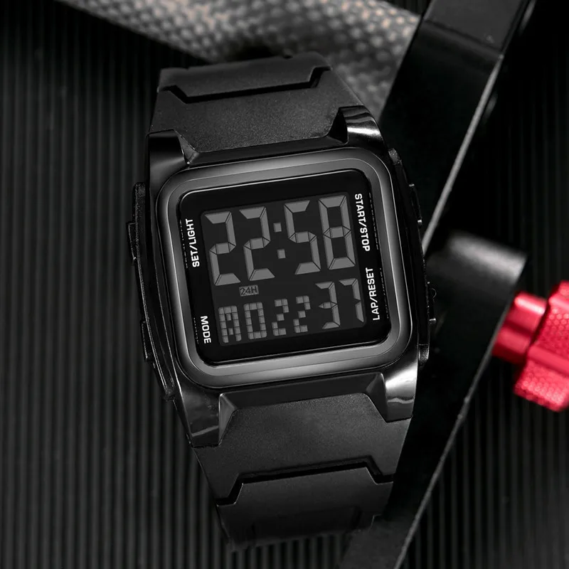 

Reloj Electrónico Deportivo Cuadrado Estilo De Vida De Los Hombres Relojes Impermeables De Pulsera Luminoso Multifunción