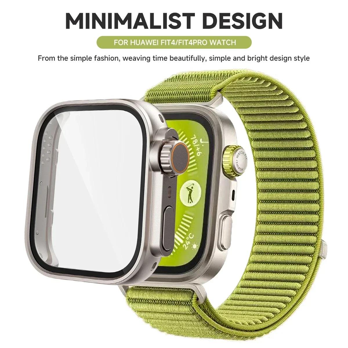2 in1 Change to Ultra Case+Field Nylon Loop Band For Huawei Watch Fit 4/Fit 4 Pro/Fit 3 Woven Sport Strap Adjustable Wristband