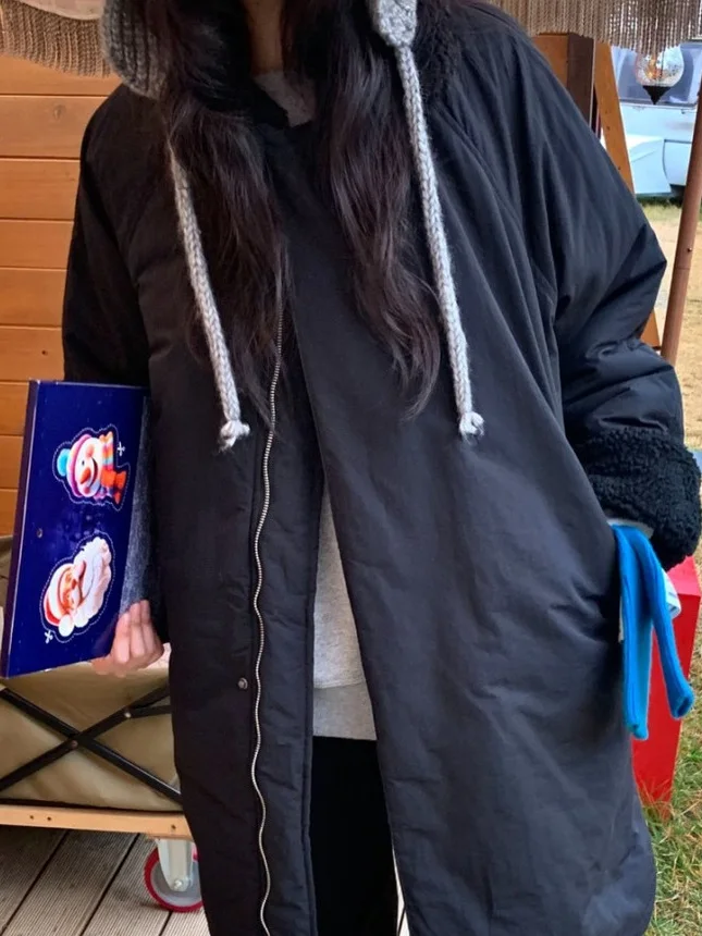 

Chic Winter New Mid-Length Women's Coat Warm Cotton Jaet Lamb Fur Collar Splicing Design Faionable And Comfortable