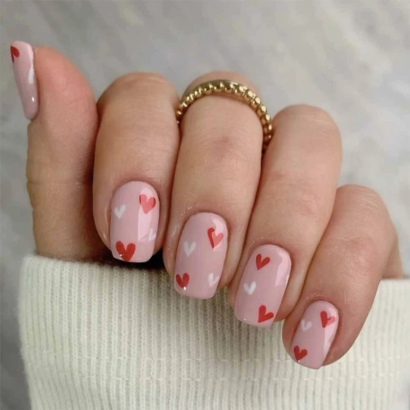 Faux ongles artificiels brillants à pression, 24 pièces, pour saint-valentin, en forme cœur, E1YF