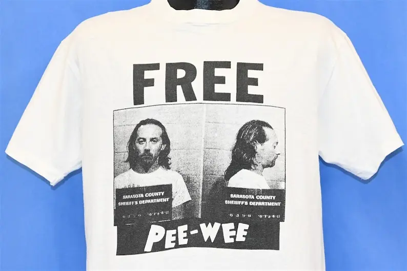 90s Free Pee Wee Herman Mug Shot Paul Reubens Actor Cotton t-shirt Large