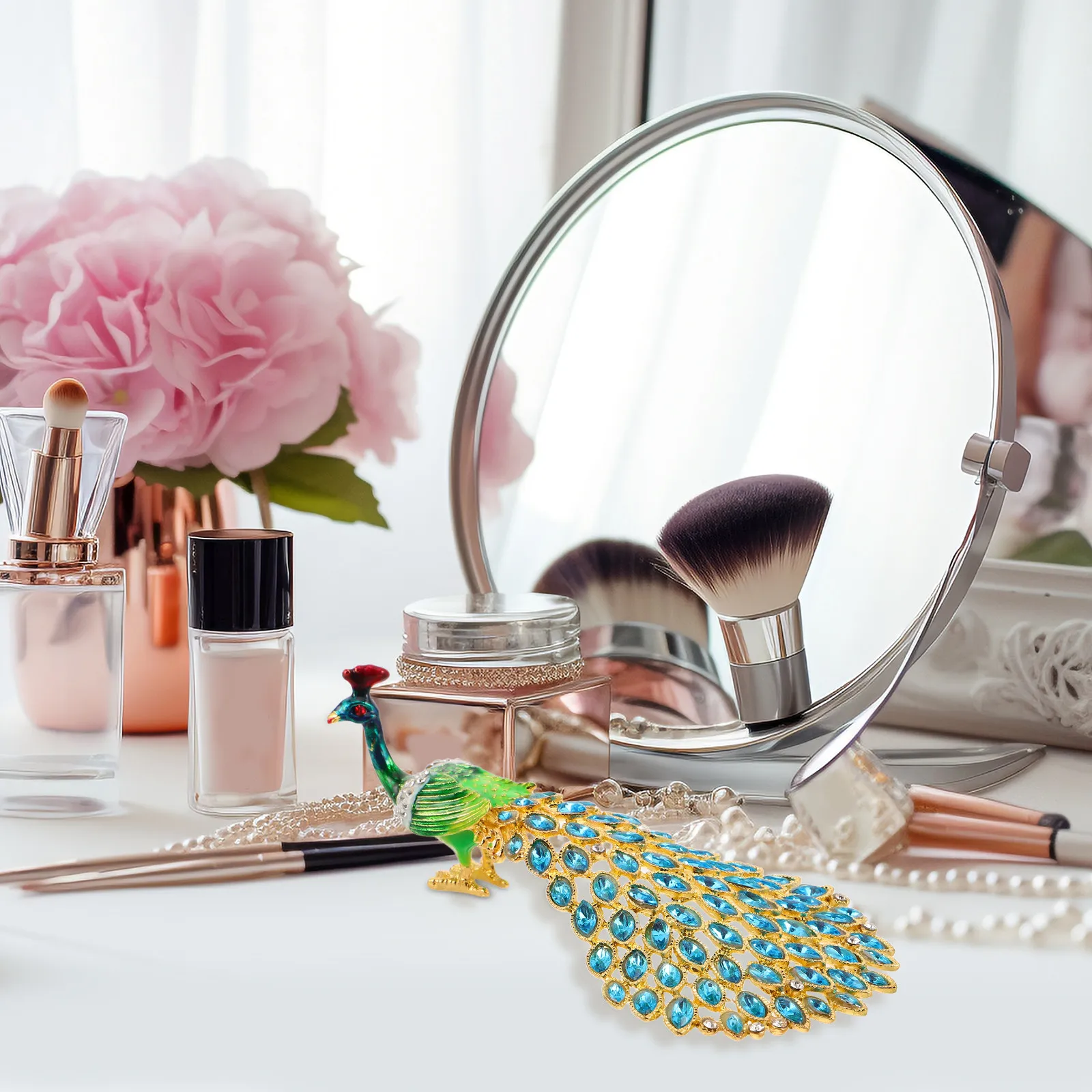 

Enameled Peacock Rhinestone Jewelry Box Hand-Painted Mini Ring Organizer Wedding Ring Holder Decorative Home