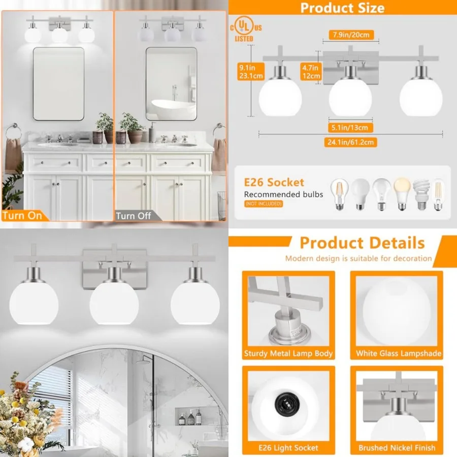 

Modern Vanity Lighting Fixtures, Bathroom Lighting Fixtures Over Mirror Brushed Nickel Wall Mounted Bathroom Vintage Lamp with