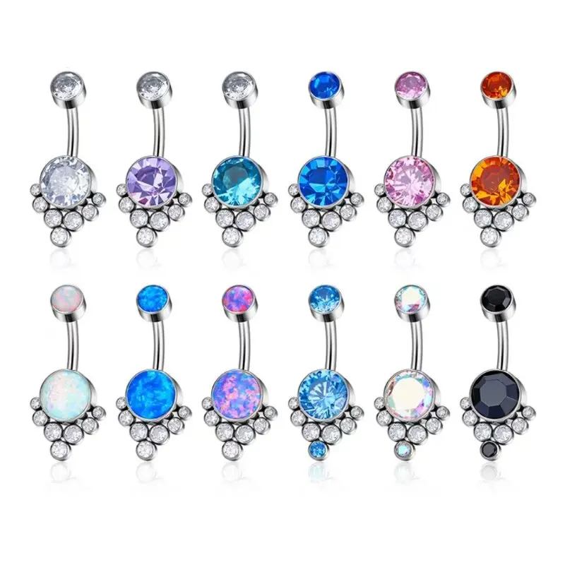 G23 Titanium Crystal Pendant Belly perforation  internal thread opal cluster navel rings