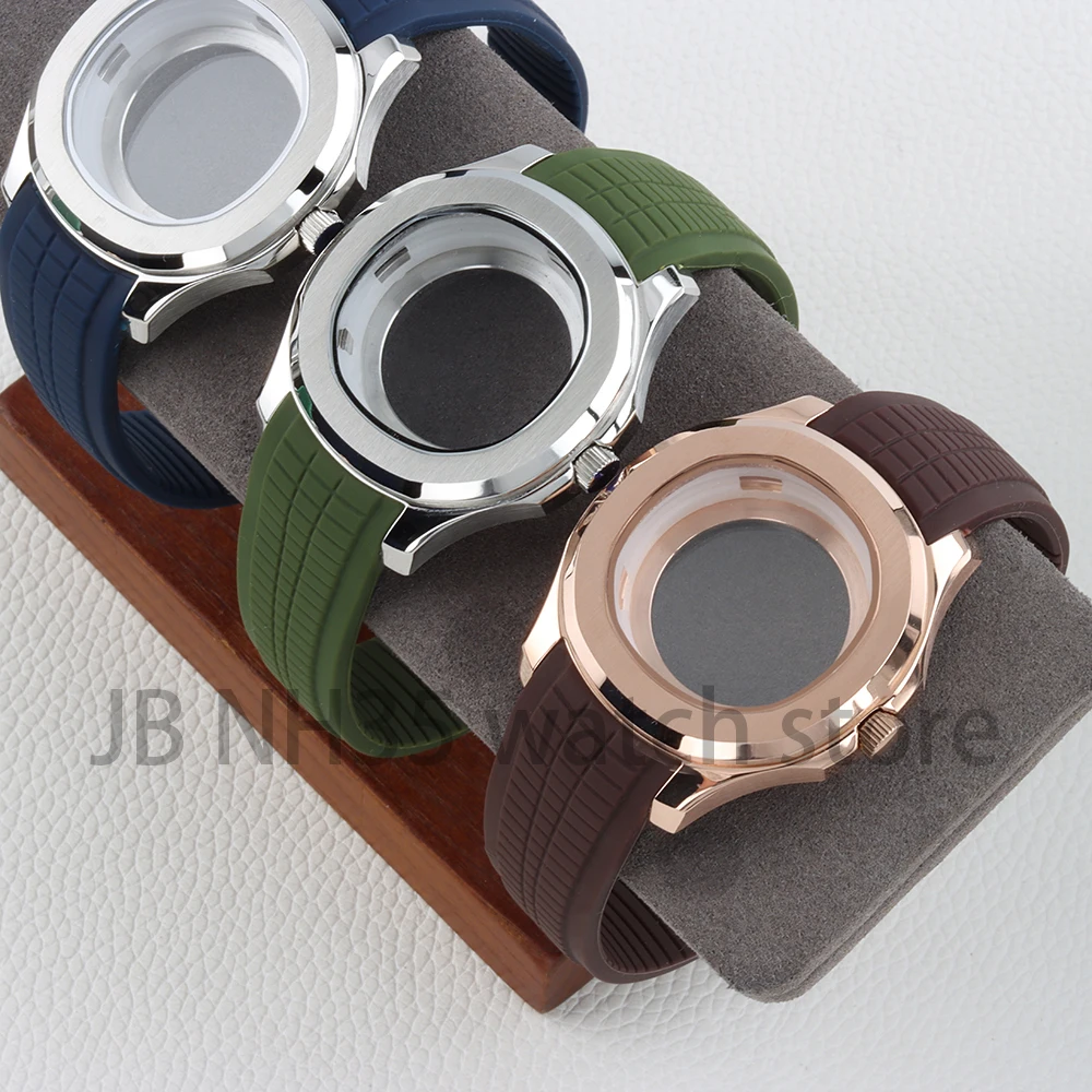 42mm NH35 Watch Case 21mm Rubber Bracelet Stainless Steel Water Resistant for Seiko Aquanaut NH35 NH36 NH38 Movement 31.5mm Dial