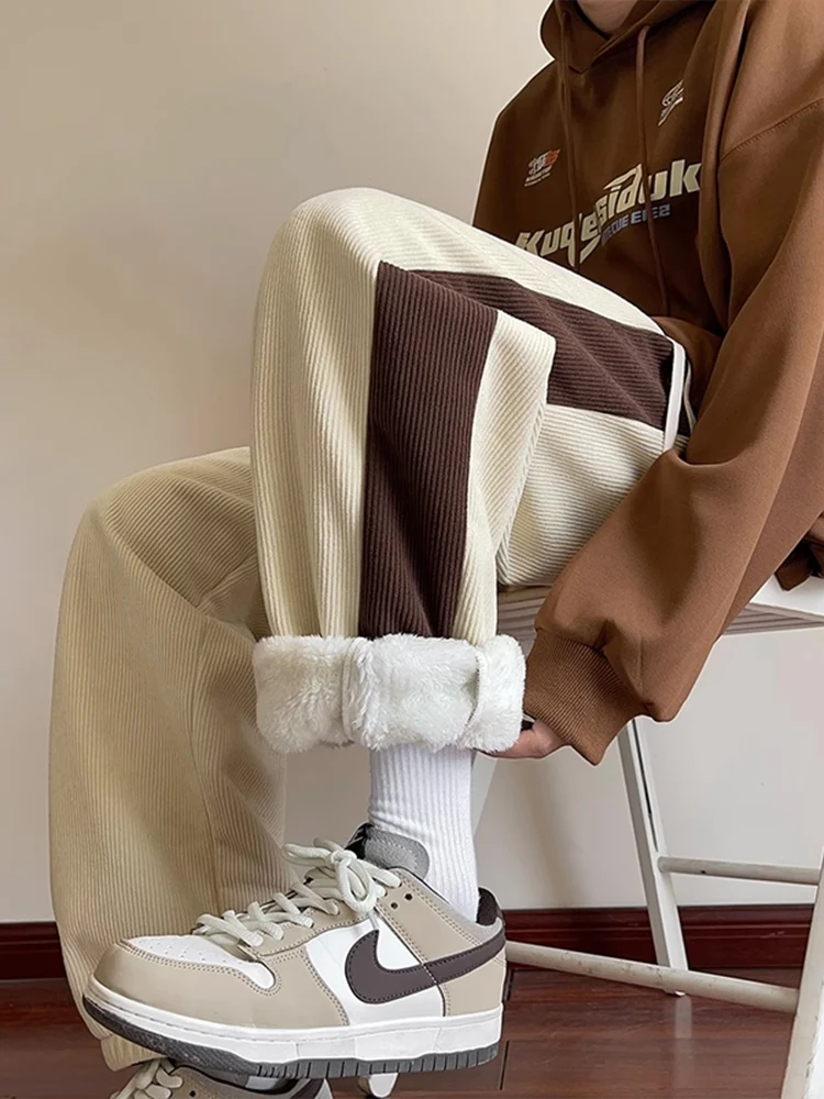 

Мужские зимние брюки из вельвета с флисовой подкладкой, модные американские спортивные штаны свободного кроя, длинные брюки