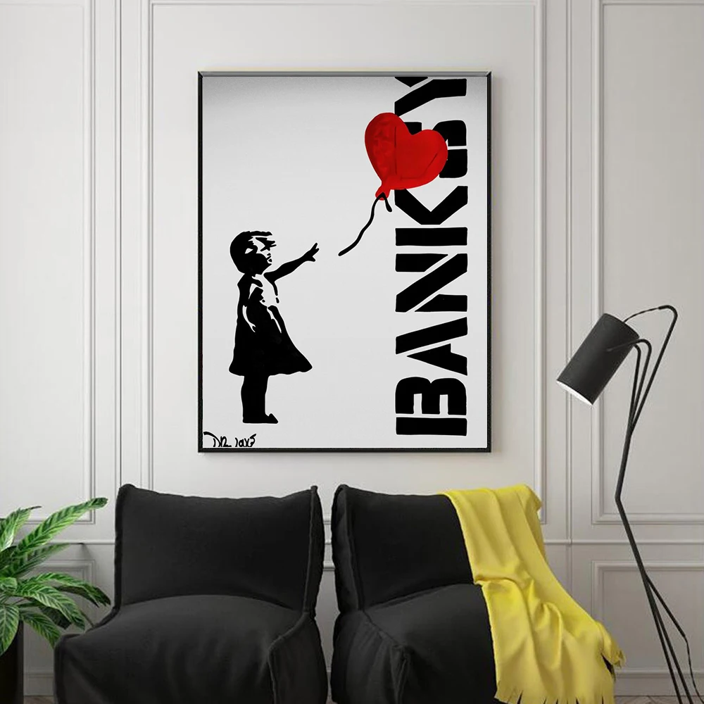 

Banksy Graffiti Art Canvas Poster Print - Girl Wall Art Picture for Office Living Room Home Decoration