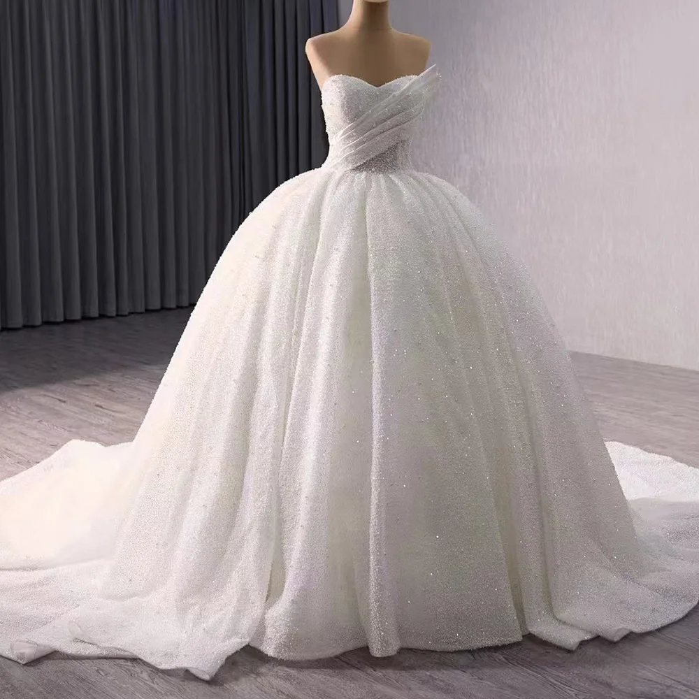Elegant Sweetheart Sleeveless Wedding Dress Lace-Up Back With Pearls Customizable 2026 Vestido Novia