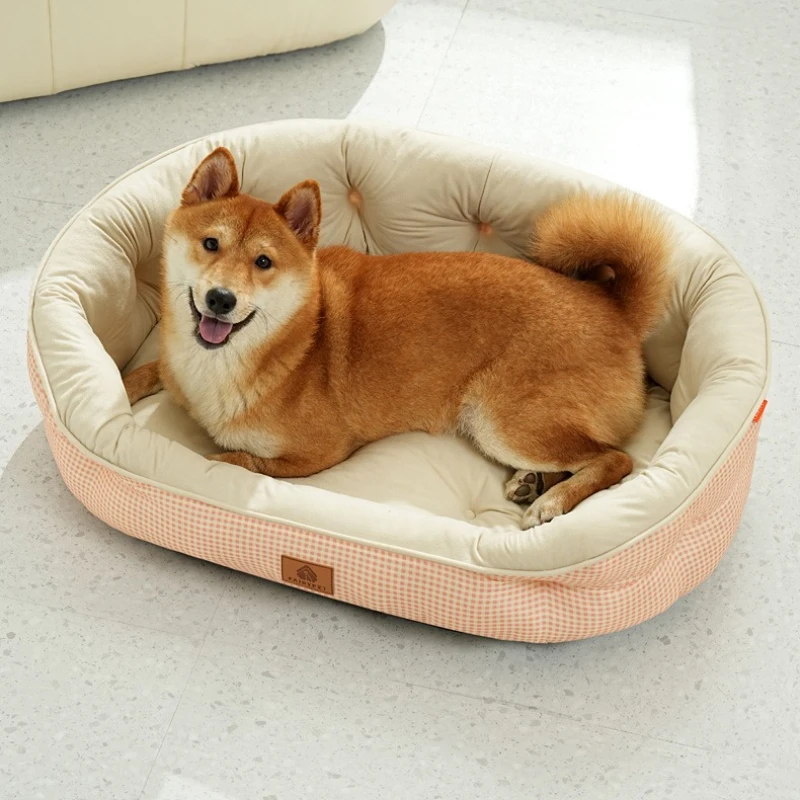 

Круглые лежанки-домики для собак в форме бочонка для маленьких, средних и крупных пород, с простым клетчатым принтом, всесезонные, товары для сна для домашних животных