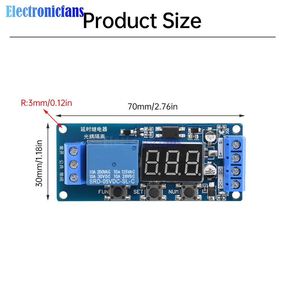 3V5V12V24V Time Relay Module Multi Functional Digital Display Delay Start Relay Module 3 Buttons 3 Digital Display