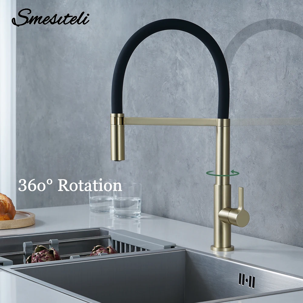 Kitchen Faucet Brushed Gold Sink Faucet Put Out Mixer 360 Degree Hot And Cold Water Tap Solid Brass Tap