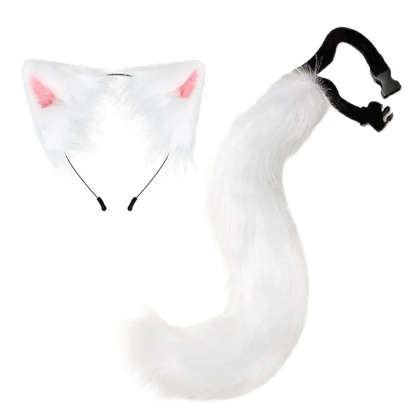 Fluffy Fox Cat Ears Headwear Animal Ears Headband Hair Hoop Tail Set Halloween Party Cosplay Accessories