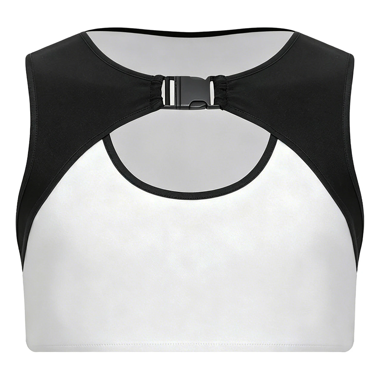 Men Mesh Patchwork Hollow Out Buckle Ultra Short Vest Crop Tank Top for Sports Workout Wrestling Running Beach Rave Nightclub