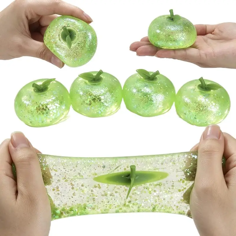 Green Glitter Fruit Stress Ball Soft Fidget Sensory Toy for ADHD Autism Slow Rebound Squeeze Toy for Adults Kids Christmas Gift
