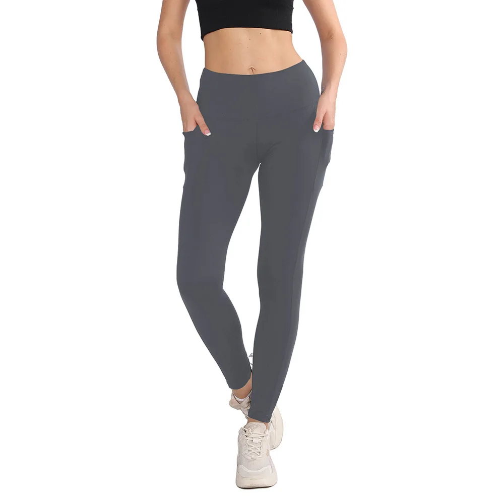 Pantaloni da corsa per yoga da donna con doppia tasca a vita alta e controllo della pancia, comodi pantaloni elasticizzati, leggings sportivi per fitness