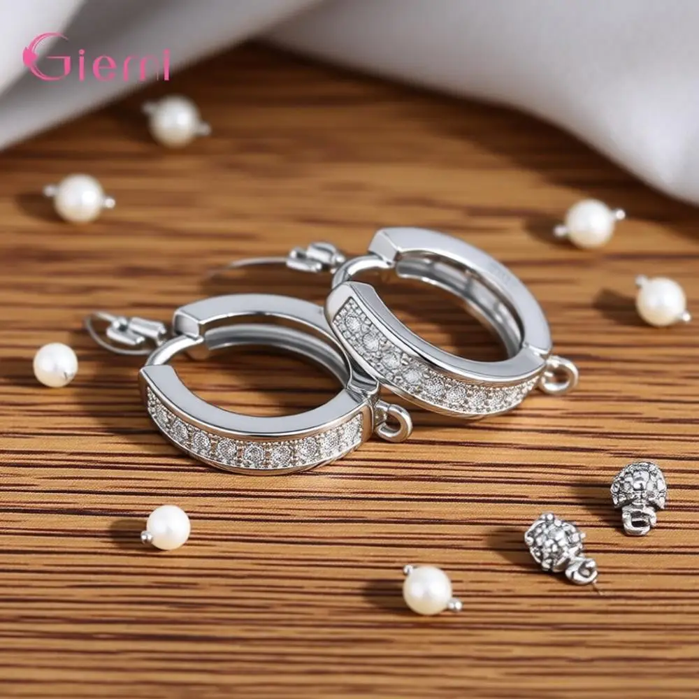 

Simple 925 Sterling Silver Round Crytsal Cubic Zircon Hoop Earrings for Women DIY Jewelry Making Accessories Jewellry Findings